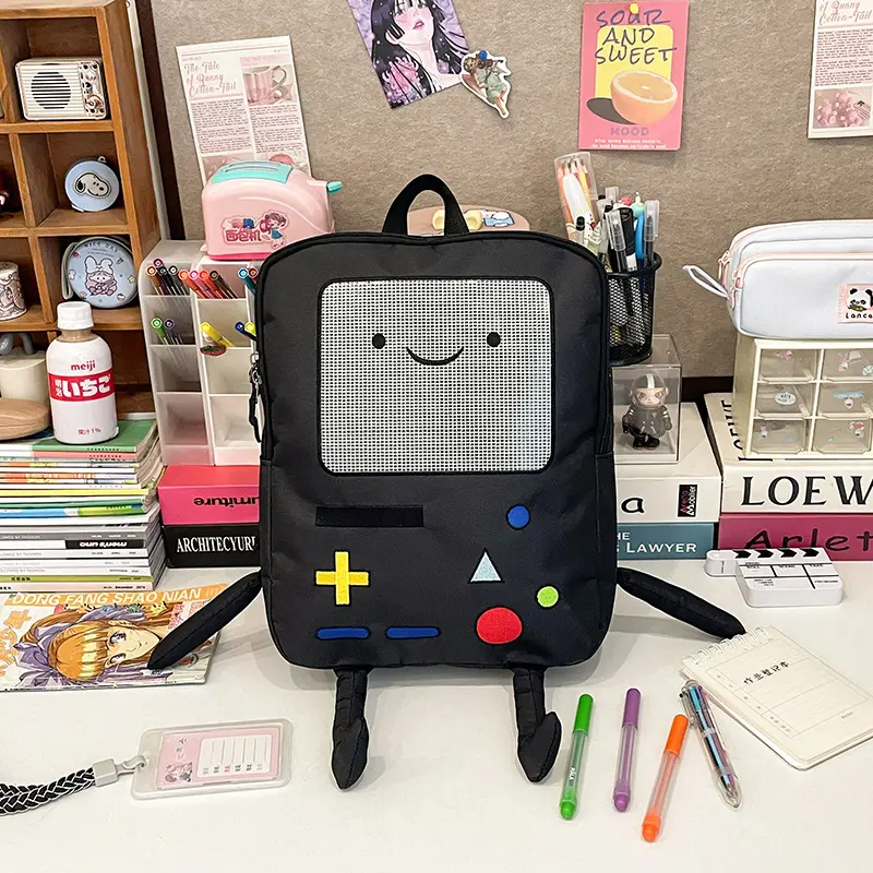 Free Express Cartoon Robot Backpack for School Large Capacity Bookbag for Students Teen black