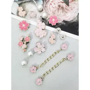 16pcs Multicolor Cherry Blossom Shoe Charms - Pink Flower Chains, Faux Pearls Removable Clog Fashion Accessory Decorations