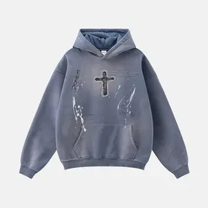 Inflation Graffiti-Style Men's Casual Drawstring Hooded Long Sleeve Sweatshirt - 2026 New Unisex Loose-Fit Hoodie with Cross Graphic Print, Streetwear Fashion Father's Day Gift, Graffiti-Style Men's Hoodies
