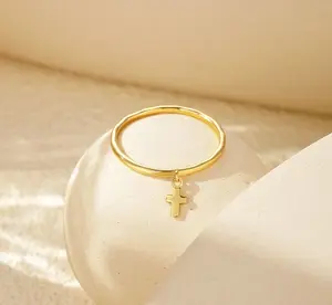 18K Gold Plated 925 Silver Cross-Shaped/Heart-Shaped Pendant Ring For Women