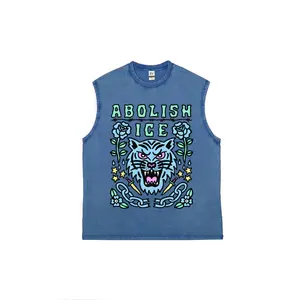 ABOLISH ICE Tiger Print Casual Heavyweight Sleeveless Shirt