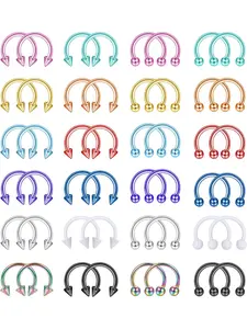 48Pcs 16G Surgical Steel Horseshoe Nose Septum Rings Piercing Jewelry Balls & Spikes Cartilage Helix Tragus Earring Hoop Eyebrow Lip Piercing Ring for Women Men 6mm 8mm 10mm 12mm