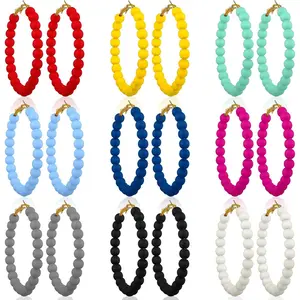 9 Pairs  Beaded Hoop Earrings for Women Bohemian Round Bead Earrings Mixed Color Dangle Bulk(Bright,)