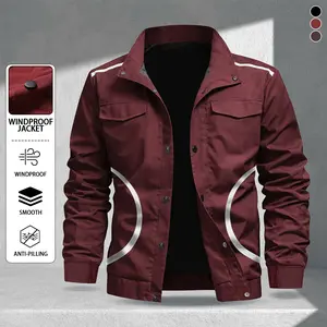 Men's casual stand-up collar jacket, wear-resistant and anti-wrinkle fabric, multi-pocket design, snap-button opening and closing, daily casual versatile jacket, suitable for commuting, campus life, outdoor sports, suitable for spring and summer