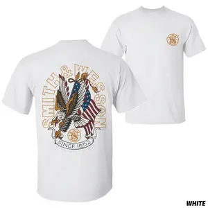 Retro American Eagle T-Shirt, Smith & Wesson Heritage Graphic Tee, Patriotic Gun Enthusiast Cotton Top, Comfortable Casual Crew Neck Shirt