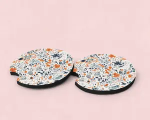 Floral Pattern Cute Car Coasters, Set of 2, Neoprene Material, Cute Aesthetic Car Coasters