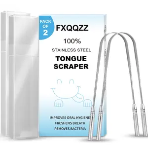 Stainless Steel Tongue Scraper Set with Storage Box, 2 Counts Tongue Scrapers & 2 Counts Storage Box, Portable Tongue Cleaner for Travel, Oral Care Tool for Fresher Breath, Oral Hygiene Essentials
