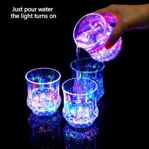 Liquid Activated LED Flash Crystal Cups, Multicolor Water-Activated Glowing Tumblers, Auto Light Up Drinkware for Bar & Party Decor, 2 Pack, Shimmering Plastic Party Supplies, Christmas, Thanksgiving & Valentine’s Day Tableware Gift