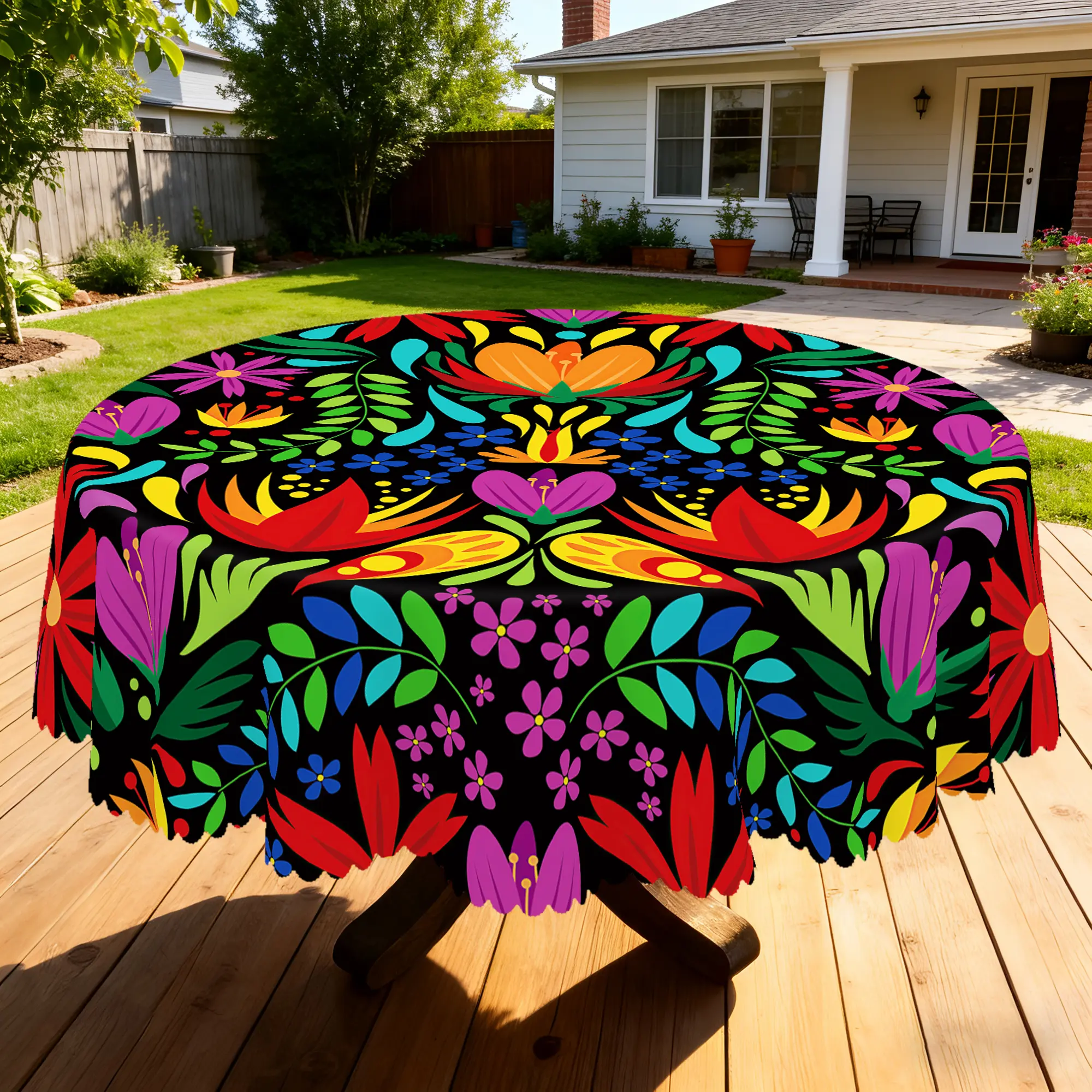 BLIOWL Mexican Style Polyester Tablecloth - Colorful Floral Prints, Vibrant Design, Water Resistant, Polyester Fits Patio Dining Table, Festive for Spring-Summer Gatherings, Room Decor, Home Supplies