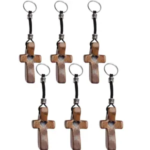 Cross My Hearth Keychain,Walnut Christian Keychain, Small Jesus Key Chains, Pocket Wood Cross Fidget for Encouragement & Prayer, Stress/Anxiety Relief Gift for Family Friend(3/6Counts)