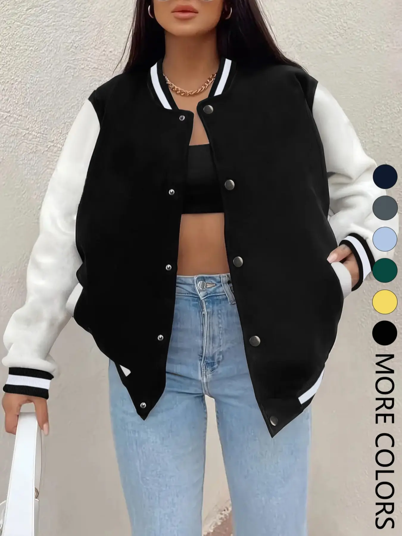 Women's Fall Winter New Baseball Jacket, Casual Sporty Aesthetic Outerwear, Fitted Design, Button Fly Closure, Multiple Trend Colors, Tops, Womenswear, Sport Coats