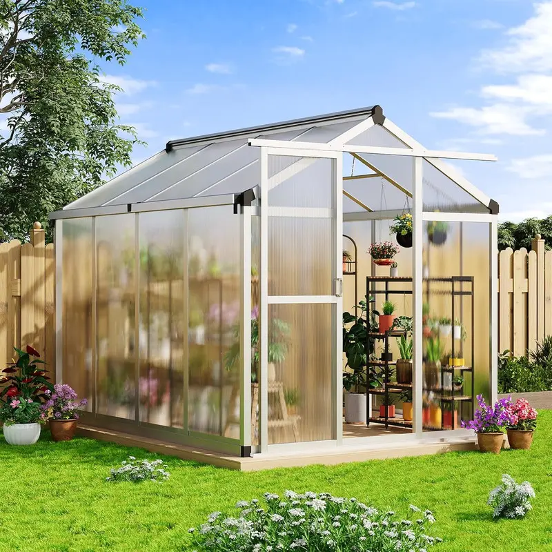 【Christmas Gift】Large Walk-In Aluminium Greenhouse, 6x8 ft Outdoor Polycarbonate Structure with Quick Setup, Roof Vent, 110 lbs/sq ft Load Capacity, Plant Protection, Assembly Required, Customer Support, Adjustable Ventilation