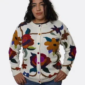 Handmade Alpaca Wool Sweater: Flowers Sweater, Woven Pullover, Baby Alpaca, New Collection, Women's Coat