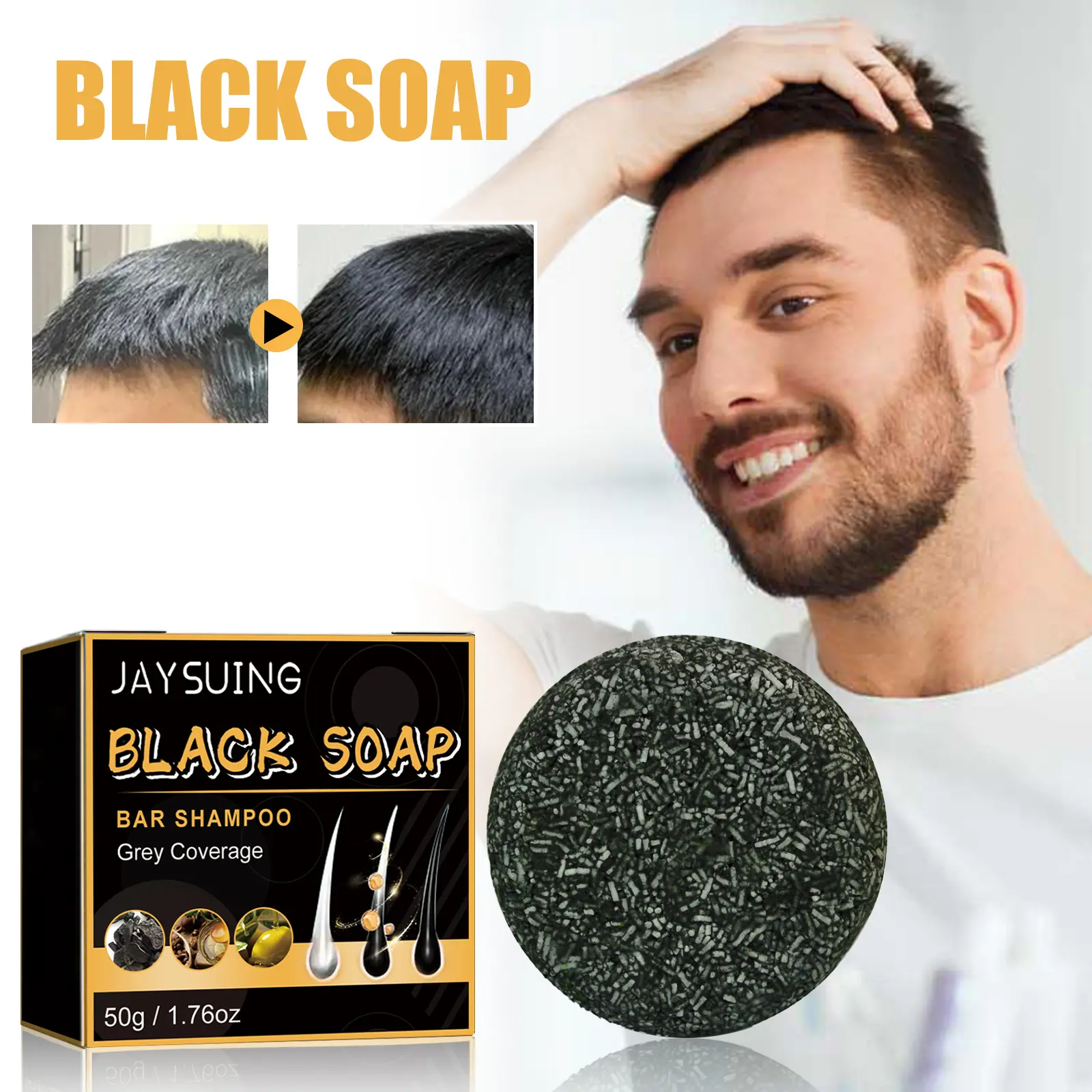 Polygonum Multiflorum Natural Black Haircare Solid Bar Shampoo, Alcohol-Free Herbal Cleanser, Anti-Thinning Nourishing Treatment for Damaged Hair & Scalp Health