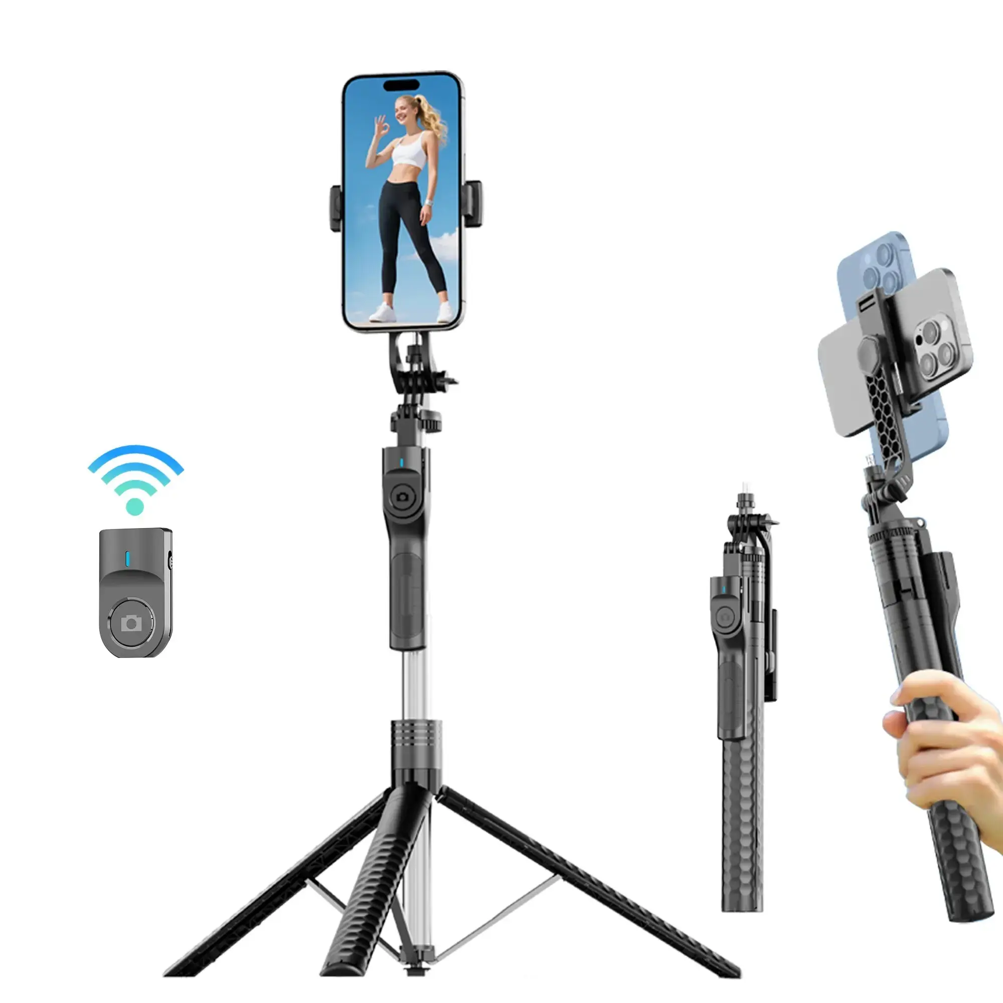 K50 Adjustable Phone Tripod Monopod, 74.8 Inch Extendable, 360° Rotatable, Bluetooth-compatible Remote, Portable, Foldable, Live Streaming Compatible