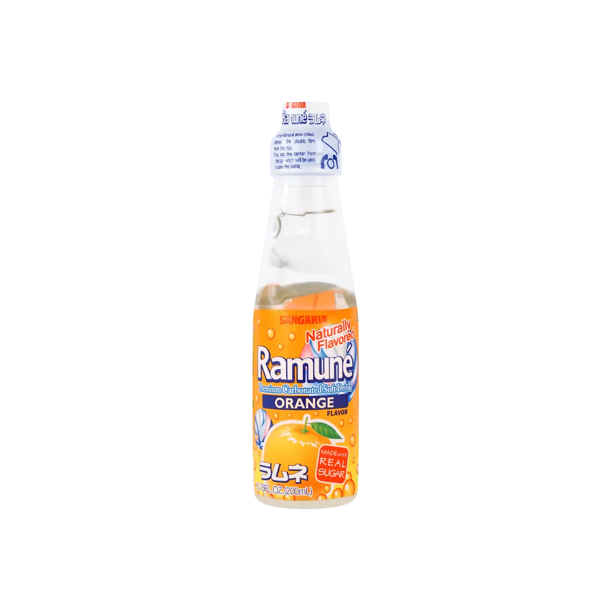 SANGARIA Japanese Orange Soda Ramune - 200ml Bottle - Classic Japanese Candy Flavor