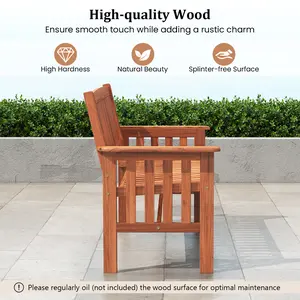 COSTWAY - Outdoor Wood Garden Bench 2-Person Patio Park Bench with Backrest Armrests and Slatted Seat