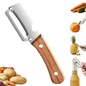 Kitchen Multi-function Stainless Steel Thickened Fruit Peeler Knife,Multifunctional Vegetable Peeler,Vegetable Peele Wood Handle,Multifunctional Peele 2 in 1,for Peeling&Opening Bottles (1pcs)