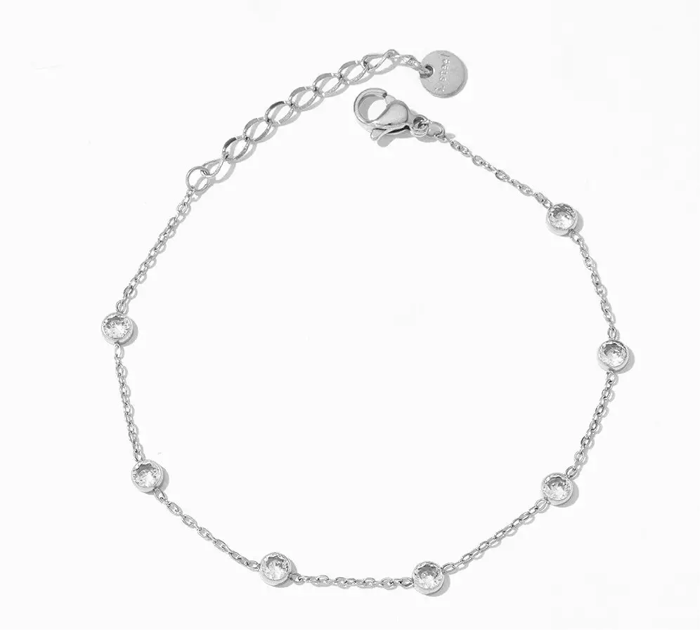 Silver Diamond Anklet, Stainless Steel Costume Fashion Jewelry Accessory, No Warning Applicable