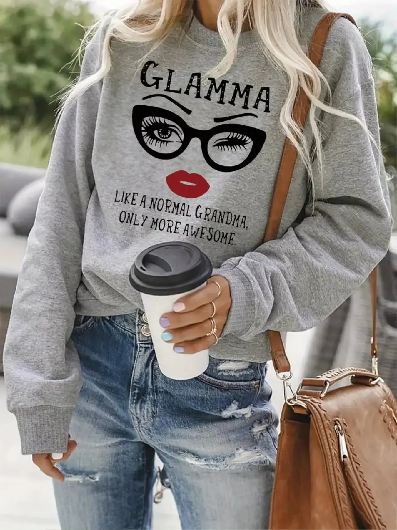 Women's Round Neck Long Sleeve Pullover Sweatshirt, Bold Letter Pattern, Casual Fashion Top, Spring & Fall Wear