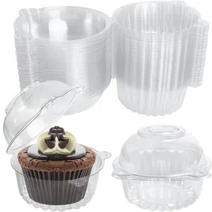 100 Pack Plastic Cupcake Containers with Dome Lids, Disposable Individual Clear Stackable Cake Carrier Holders, Hinged To Go Food Packaging Boxes for Dessert Muffin Snack Fruit Salad Party Favor