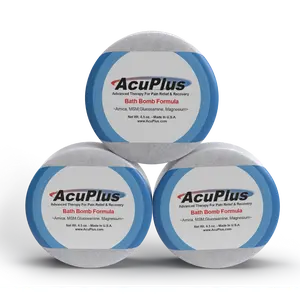AcuPlus 3-Pack Bath Bomb Formula with Olive & Peppermint Oil for All-Body Pain Relief 4.5 oz Each Magnesium Infused for Muscle Recovery & Joint Support. Powerful AcuPlus Bath Bomb Formula with 9 powerful pain relieving ingredients.