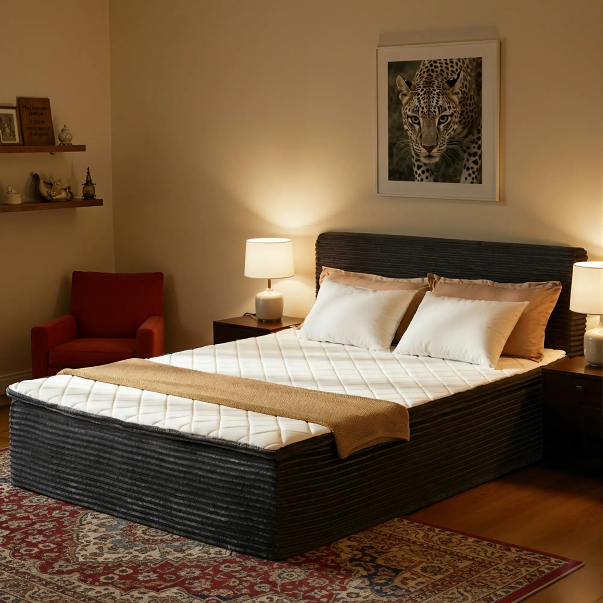 ALLWEX Modern Cloud Bed with Mattress Included, Upholstered Platform Bed Frame, No Assembly Needed, Thick Padded Headboard, Hybrid Mattress with Pocket Spring Support, Soft Rounded Edge Design, Twin Full Queen Size Options Available