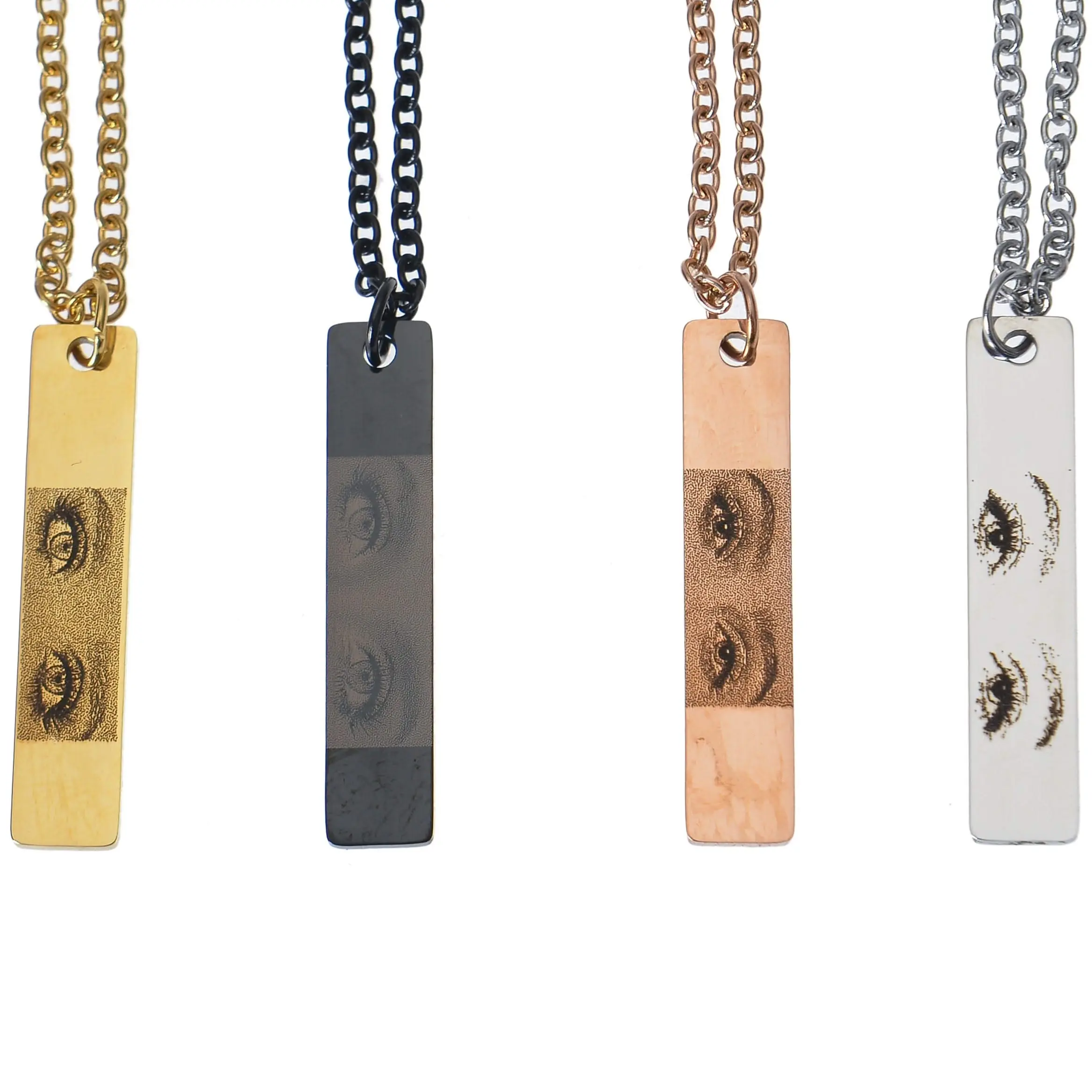 Personalized Eye Engraved Vertical Bar Necklace with Name