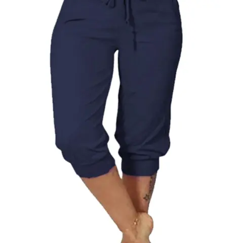 [Plus Size] Solid Color Minimalist Capri Pants, Casual Chic Comfy Fit Capri Trousers for Daily Wear, Women's Bottoms for Summer, Casual Fashion Trousers