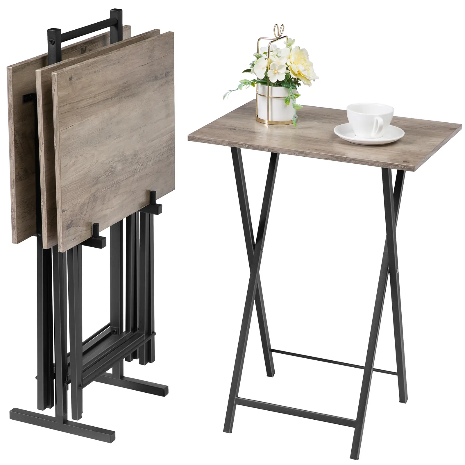 HOOBRO Set of 4 Snack Table for Small Place Eating at Couch, Folding TV Tray Tables, TV Trays with Storage Rack, Easy Assembly, Greige and Black#springtok #SummerVibes