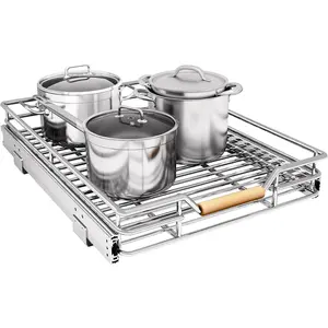 Pull Out Cabinet Organizer 15"W X 21"D - Heavy Duty Smooth Sliding Under Cabinet Shelves, Full-Extension Roll Out Drawers for Pots and Pans, Slide Out Organization for Home Kitchen Pantry