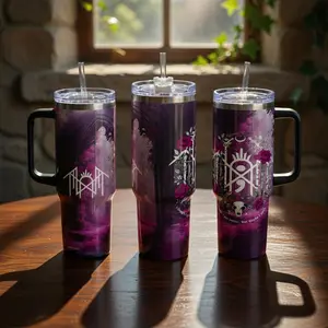 Sleep Token Inspired Gothic Tumbler 20oz & 40oz with Handle, Insulated Stainless Steel Tumbler with Handle & Straw, Dark Gothic Band Fan Travel Mug, Large Capacity Gift for Fans