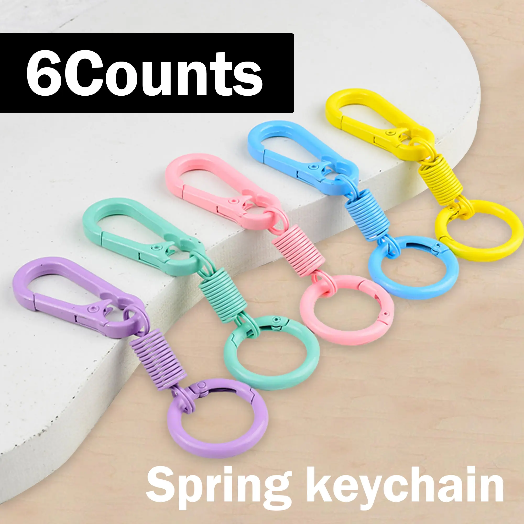 6 Pieces Quick-Release Metal Keychain Clips, Colored Keychains with O Rings for Women and Men, DIY Craft Keyring Organizer, Dog Tag Clip, Car Keychain, Random Color
