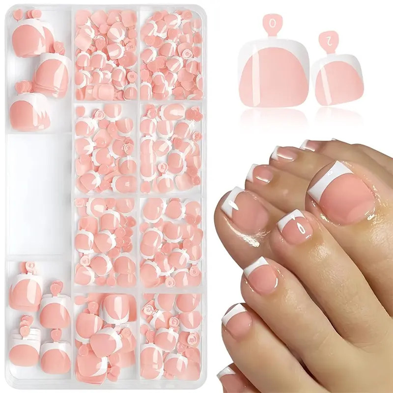 240Pcs Toe Nail Press-ons, White Deep French Tips, Short Square Fake Toe Nail Tips, Natural Artificial Reusable Nail Tips for DIY Daily, Work and Party, Sturdy Nails for Women & Girls, Diy False Toenails, Decorative Nails, French Tip Toenails