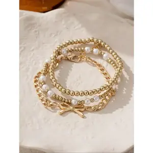 Virelyn B Elegant Faux Pearl Decorated Bracelet Set, Pearl Beaded Bracelet, Fashion Jewelry for Party, Daily Clothing Decor, Trendy All-match & Exquisite Jewelry for Birthday Gift