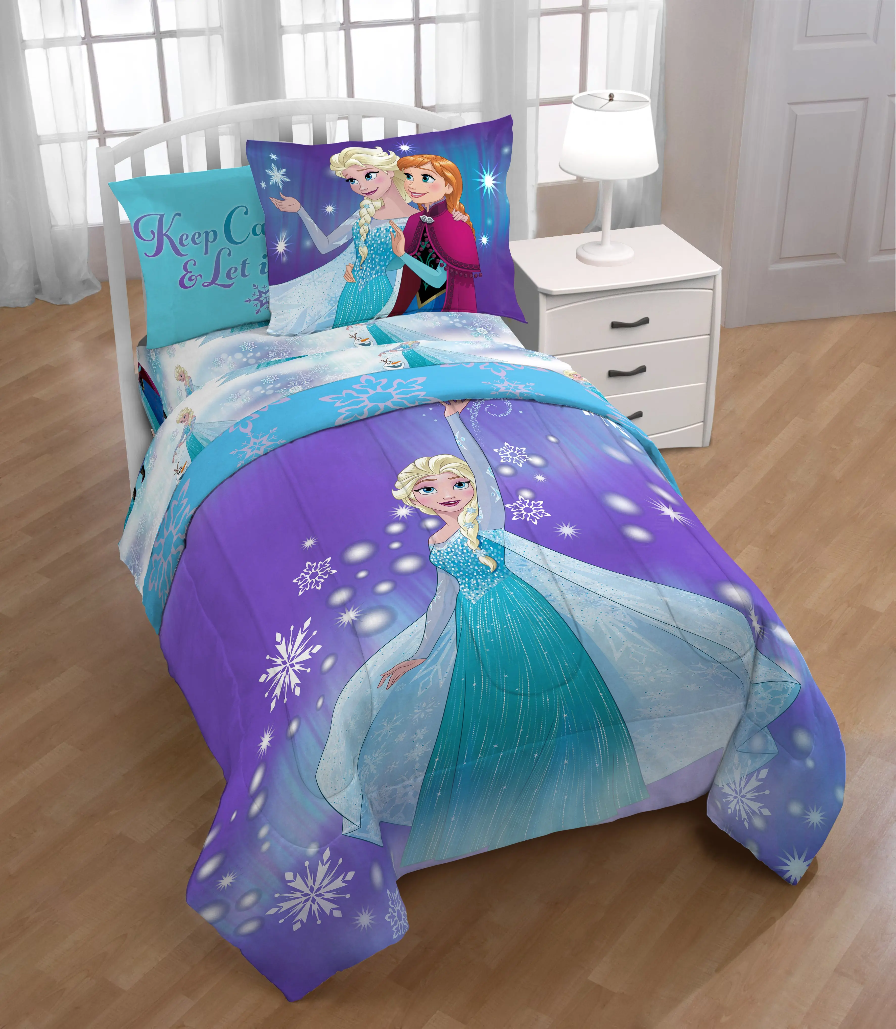 Disney Frozen Cartoon Print Bed Comforter Set - Brushed Microfiber, Soft, Warm Kids' Bedding with Sham, Fade Resistant, Multiple Pieces for Cozy Bed Setup