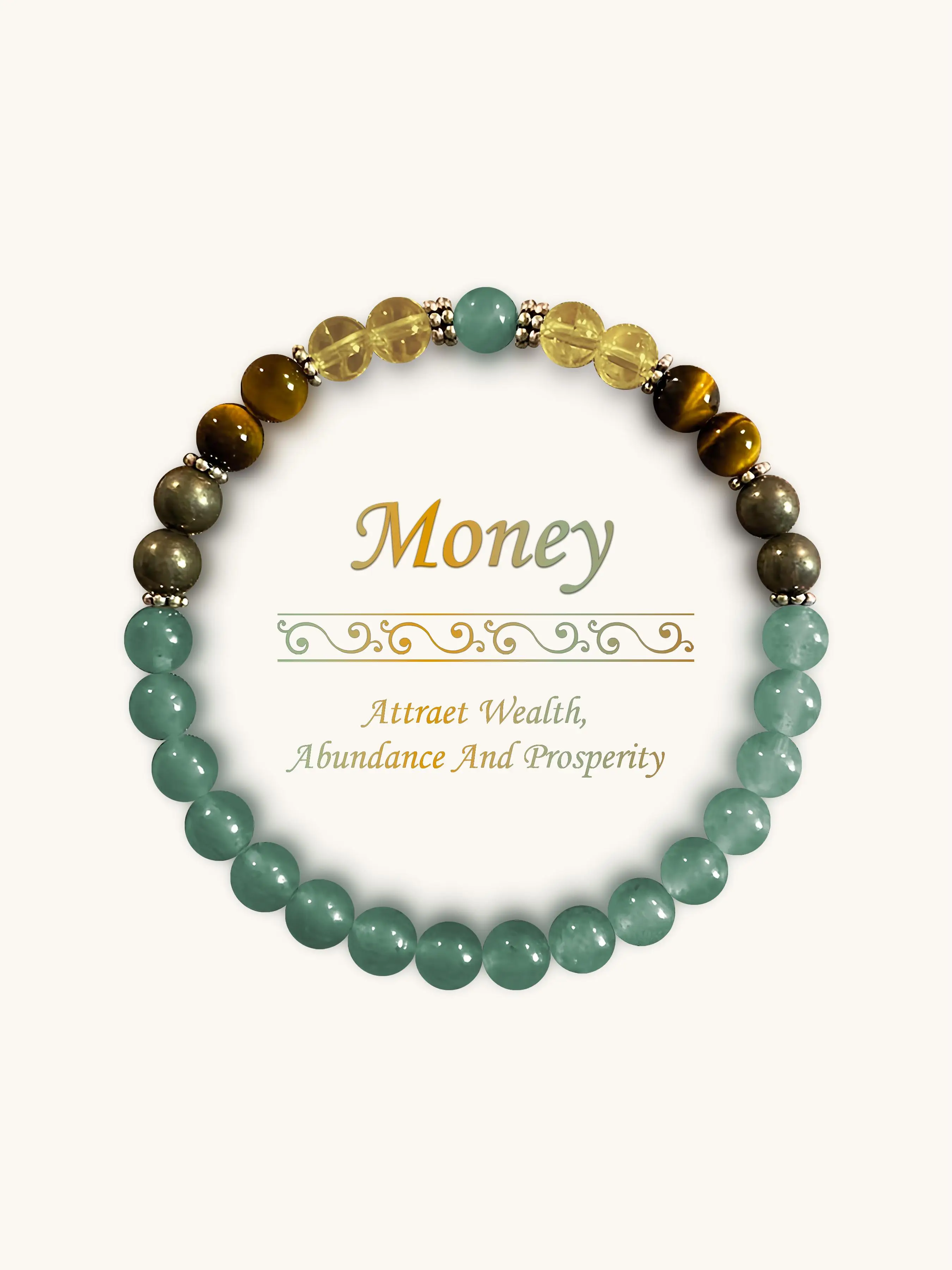 Healing Stone Beaded Bracelet, Citrine & Green Aventurine Crystal Stone Bracelet, Elastic Cord Bracelet, Wish Manifestation Bracelet, Daily Spiritual