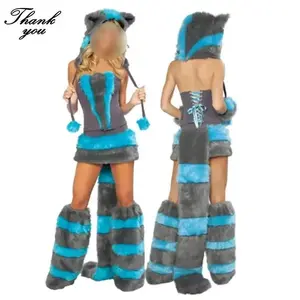 Sexy Plush Costume Set for Women with Big Tails Wolves Leopards Penguins Frogs Caterpillars Role-Playing Winter Halloween Cotton Material