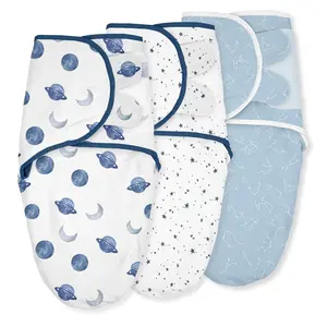 BY-SQNG001 Organic Baby Swaddle Sleep Sacks, 3-Pack Swaddles for Newborns Baby Essentials, Infant 0-3 Months, 100% Cotton Soft & Snug Adjustable Wrap Nursery Swaddling Blankets Improves Sleep