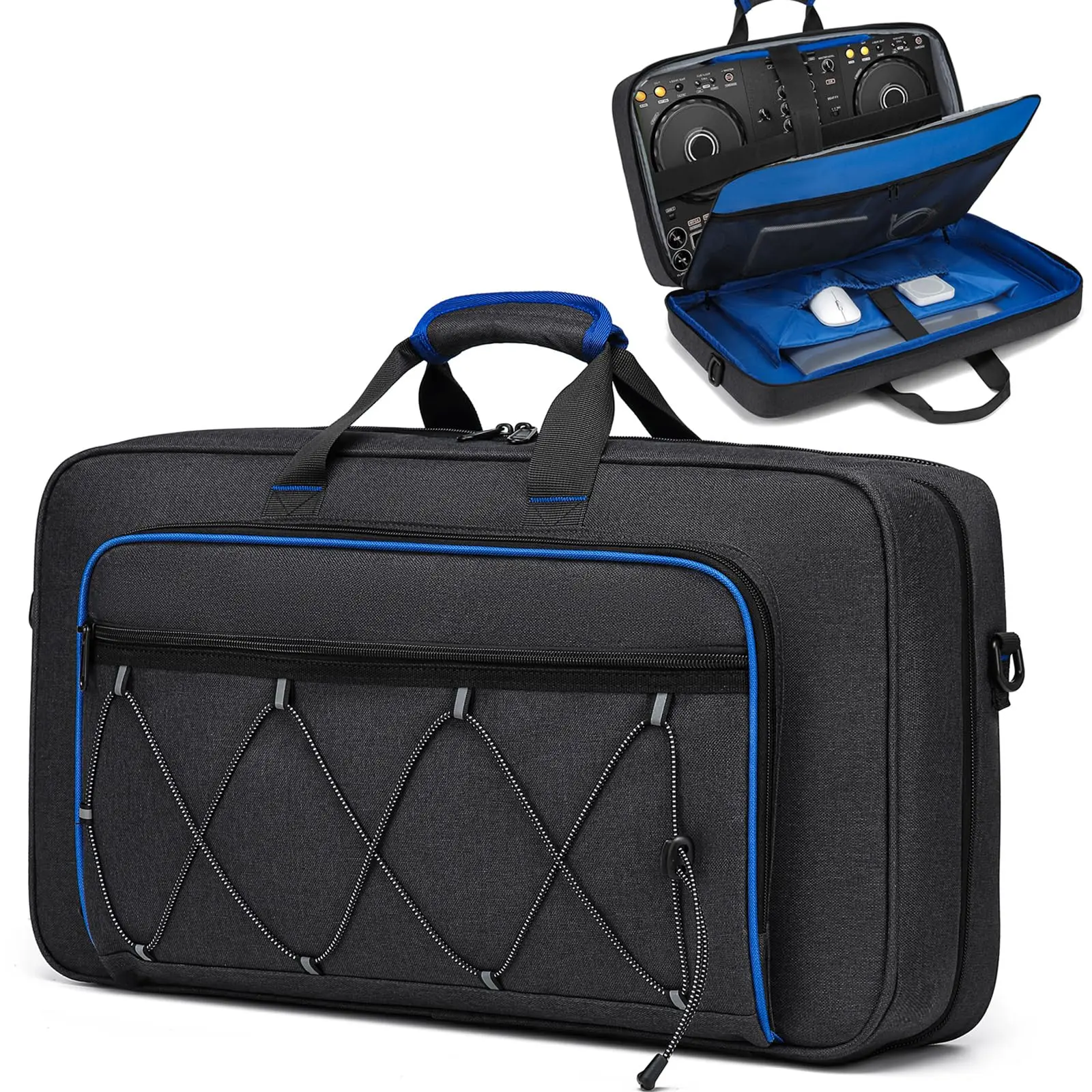 DJ Bag for DDJ-FLX4/DDJ 400/DDJ REV1 - Padded DJ Controller Crossbody Case with 4 Pockets, Fits 15.6" Laptop/Cables, Adjustable Shoulder Strap for DJ Equipment Storage Carry