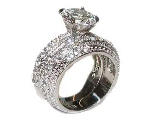 3.20 Ct Cubic Zirconia Cz Wedding Band Ring Set Stainless Steel