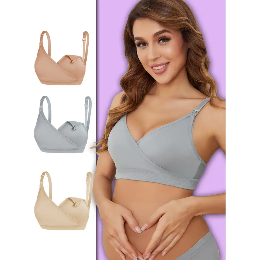 Women's 3PCS No-Seam Bralettes, Wireless Non-Padded Maternity Bras for Breastfeeding with Adjustable Straps, Breathable Minimalist Pregnancy Nursing Bras with Clip-Down Access for Calm Feeds