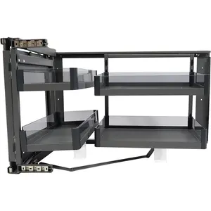 Blind Corner Cabinet Pull Out Organizer 2-Tier Corner Cabinet Organizer with 4-Shelf Left & Right Open Compatible 14" Opening, Soft Close Aluminium Basket Racks Adjustable Light Black