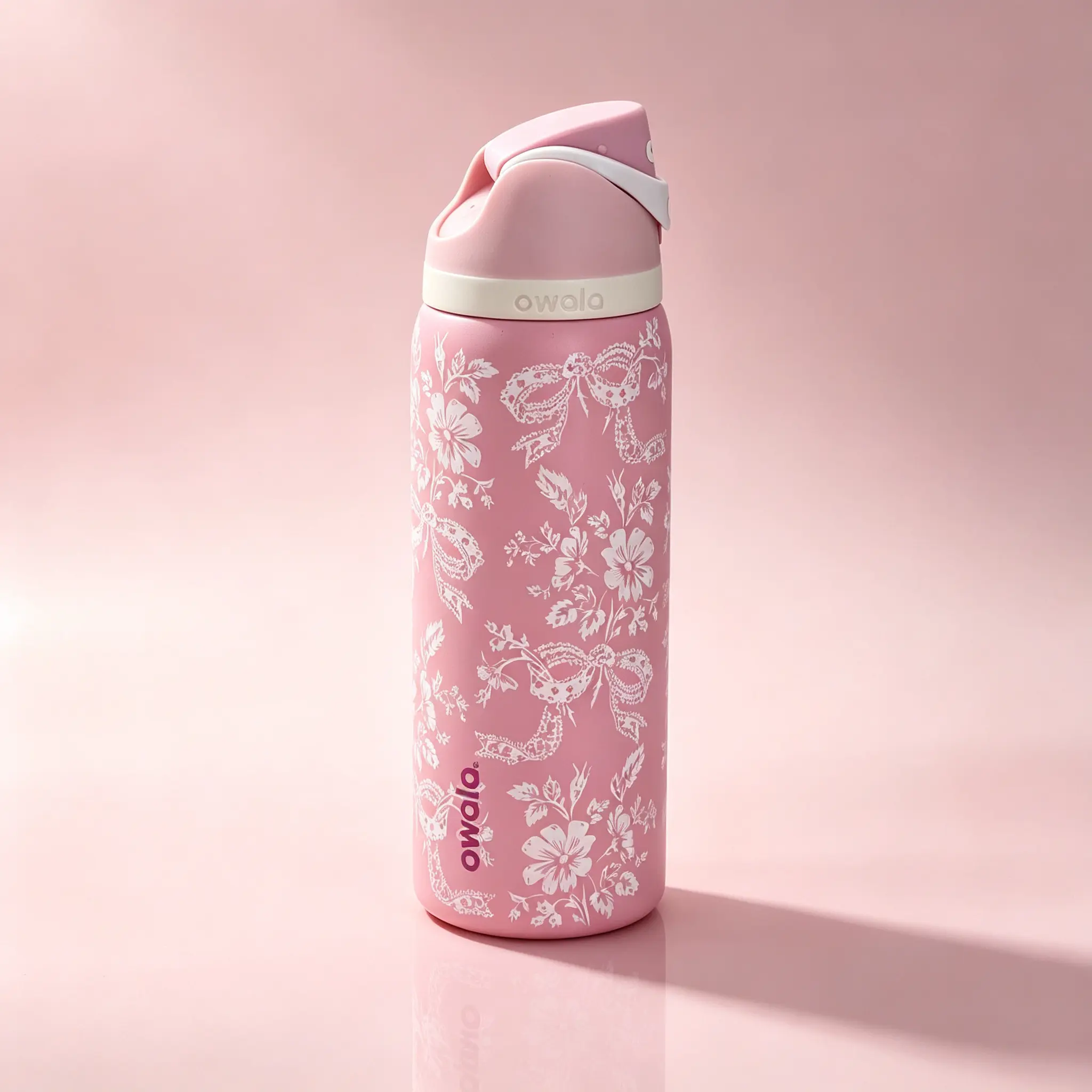 Owala FreeSip 32oz Pink Bow Print Insulated Stainless Steel Sports Water Bottle, Leak-Proof Travel Mug, Portable Water Cup, Student Water Bottle, Gift For Girls.