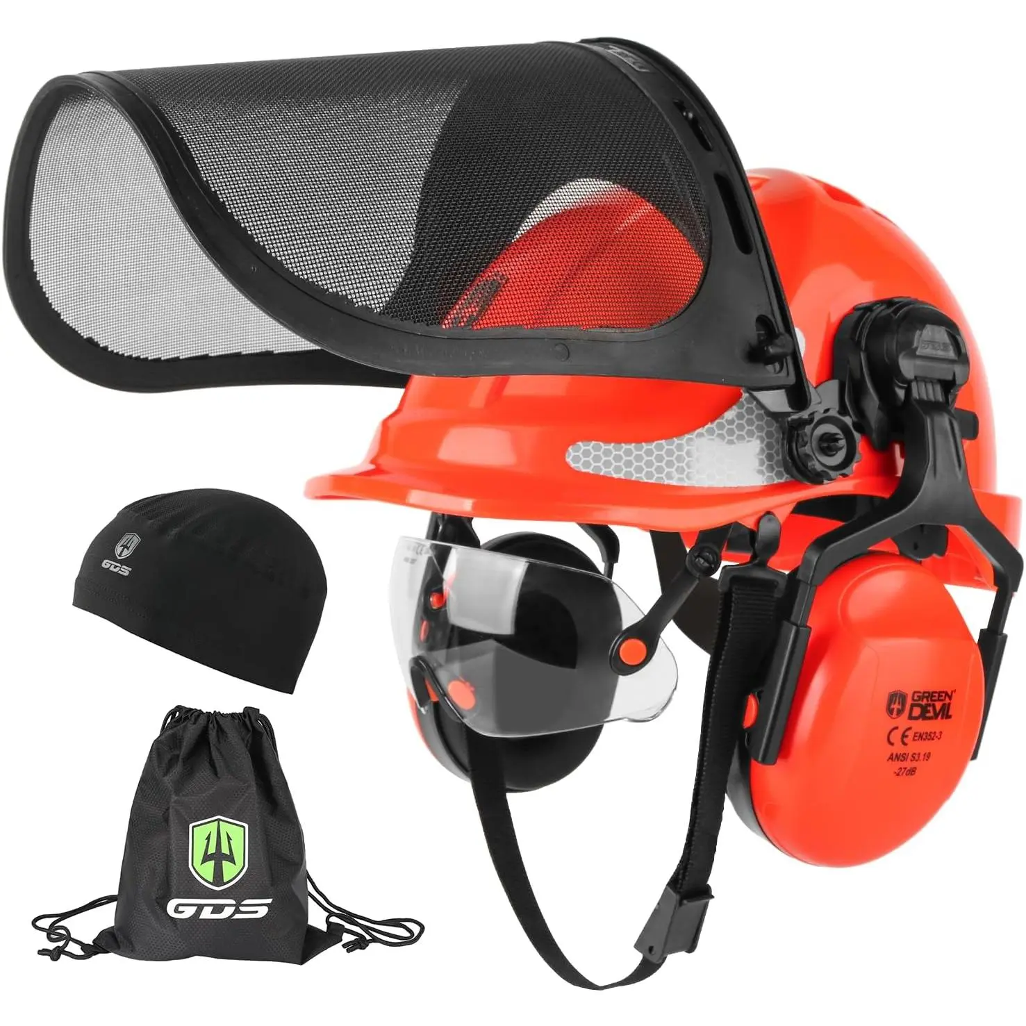 4-in-1 Vented Forestry Hard Hat with Metal Mesh Shield, Visor & Ear Muffs - Adjustable Unisex Fit for Chainsaw Operations, Lightweight 2.4 lbs, Includes Draw String Bag, Hard Hat Accessories, Brush Cutters