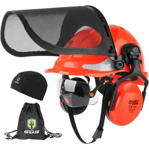 Chainsaw Safety Helmet with Mesh Face Shield & Built-in Visor, 4 in 1 Forestry Hard Hat with Ear Muffs & 6 Point Suspension, Vented Protective Gear for Arborist Tree Work Logging Wood Cutting Outdoor DIY
