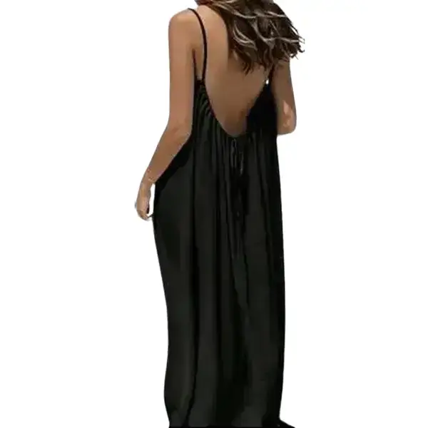 AgeRose Women's Elegant Casual Solid Spaghetti Strap Backless Maxi Dress - Breathable Quick-Dry Polyester Cami, Adjustable Straps, Tie-Back, Cool Airy Drape for Pool Parties, Going Out
