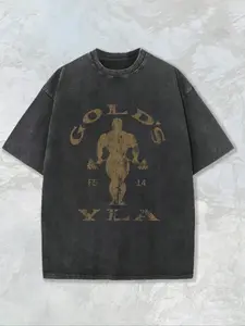 Men's Fitness Theme Retro Vintage T-Shirt, Round Neck Design with Printed Slogan, Comfortable Casual Wear for Summer Days