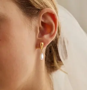 Greenish Spring Jewelry Dainty Pearl Drop Earrings for Women – Teardrop Studs with Faux Pearl Dangle – Elegant Bridesmaid Wedding Earrings, Minimalist Jewelry Gift,Valentine's Day Gift