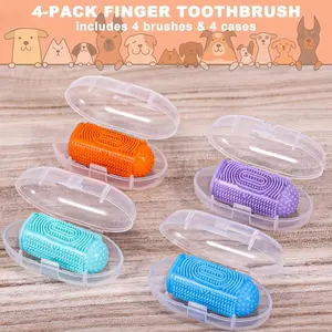 Dog Finger Toothbrush 4 Pack, Pet Dental Care Teeth Cleaning Kit for Dogs & Cats, Soft Silicone Dog Toothbrush for Pet Oral Care